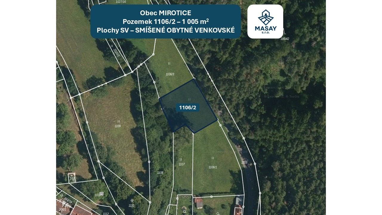 Prodej stavebního pozemku 1005 m² Mirotice