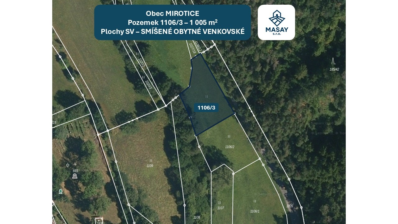 Prodej stavebního pozemku 1005 m² Mirotice