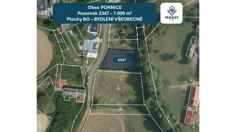 Prodej stavebního pozemku 1000 m² Pornice