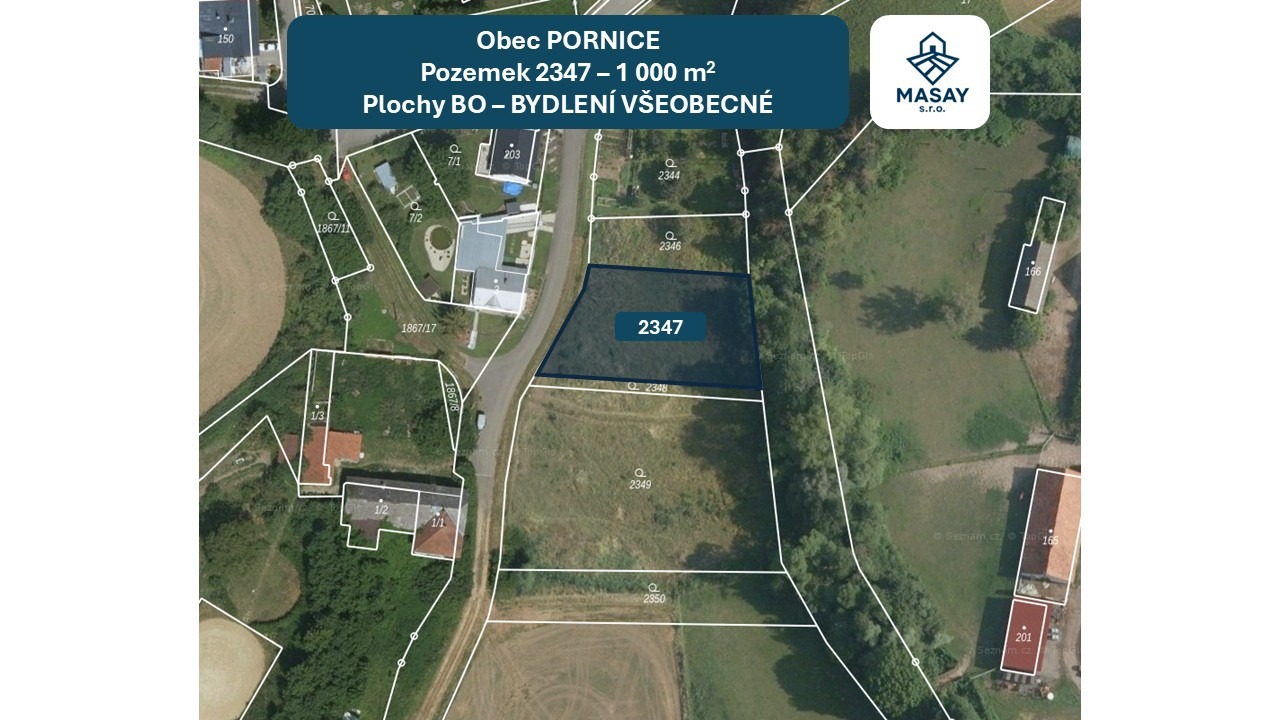 Prodej stavebního pozemku 1000 m² Pornice