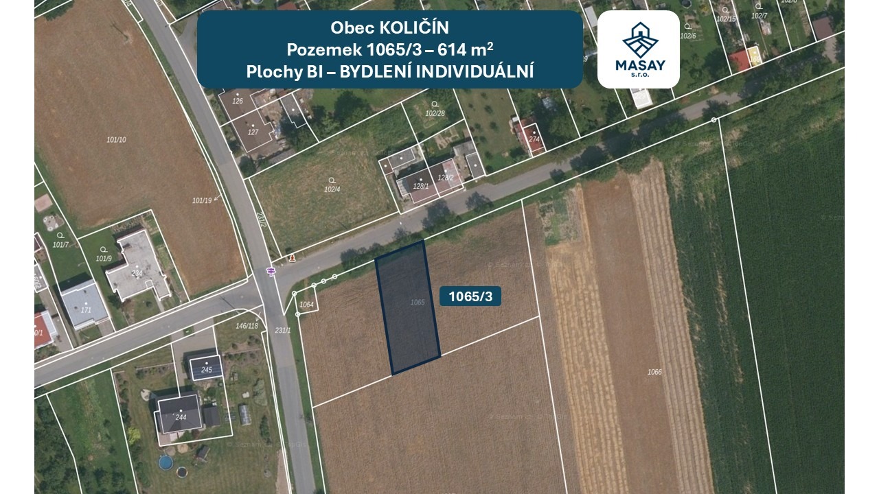 Prodej stavebního pozemku 614 m² Količín