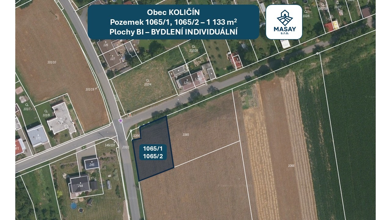 Prodej stavebního pozemku 1133 m² Količín