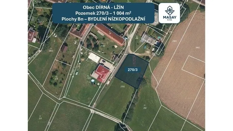 Prodej stavebního pozemku 1 004 m² Dírná – Lžín