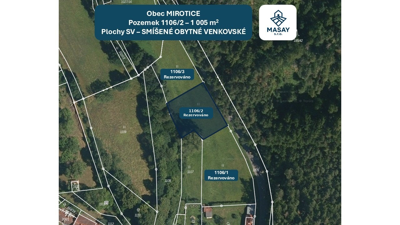 Prodej stavebního pozemku 1005 m² Mirotice